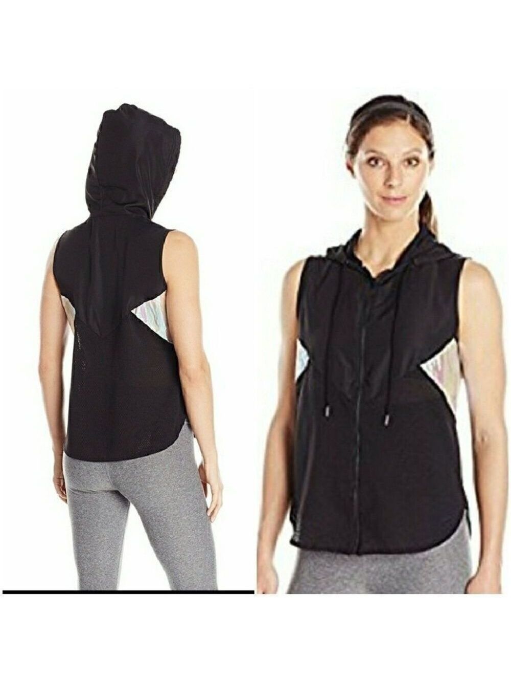 𝅺jessica Simpson Hooded Jogger Vest Windbreaker Reflective Warm Up Top